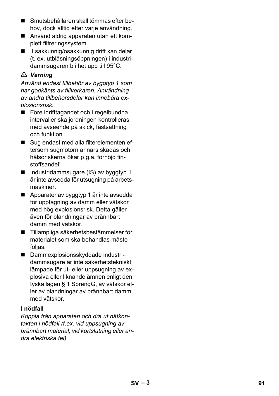 I nödfall | Karcher IV 60-30 M B1 User Manual | Page 91 / 260