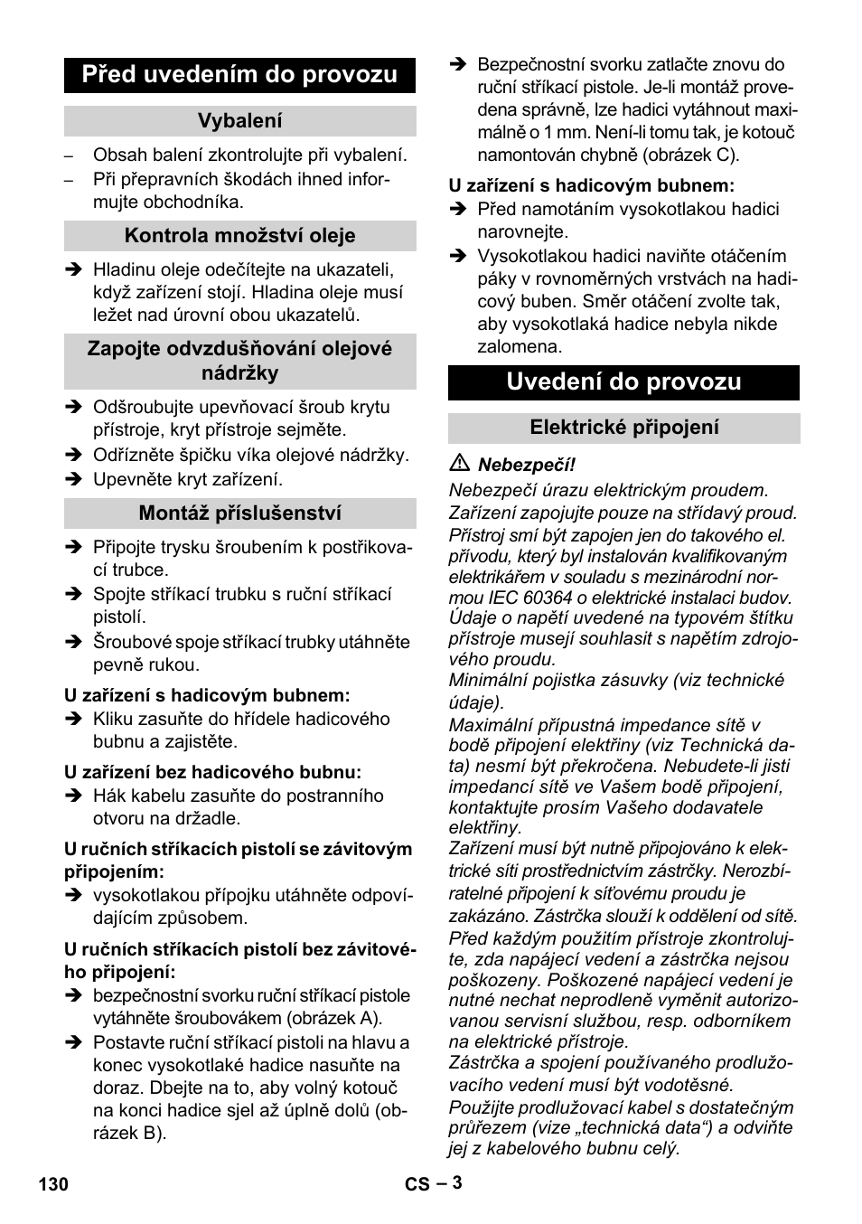 Před uvedením do provozu, Uvedení do provozu | Karcher HD 10-23-4 SX Plus User Manual | Page 130 / 264