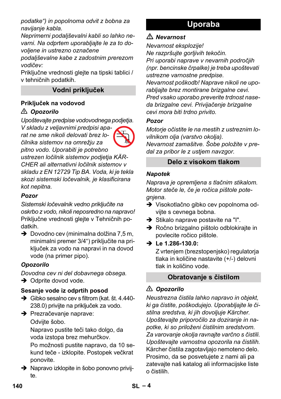 Uporaba | Karcher HD 10-23-4 SX Plus User Manual | Page 140 / 264