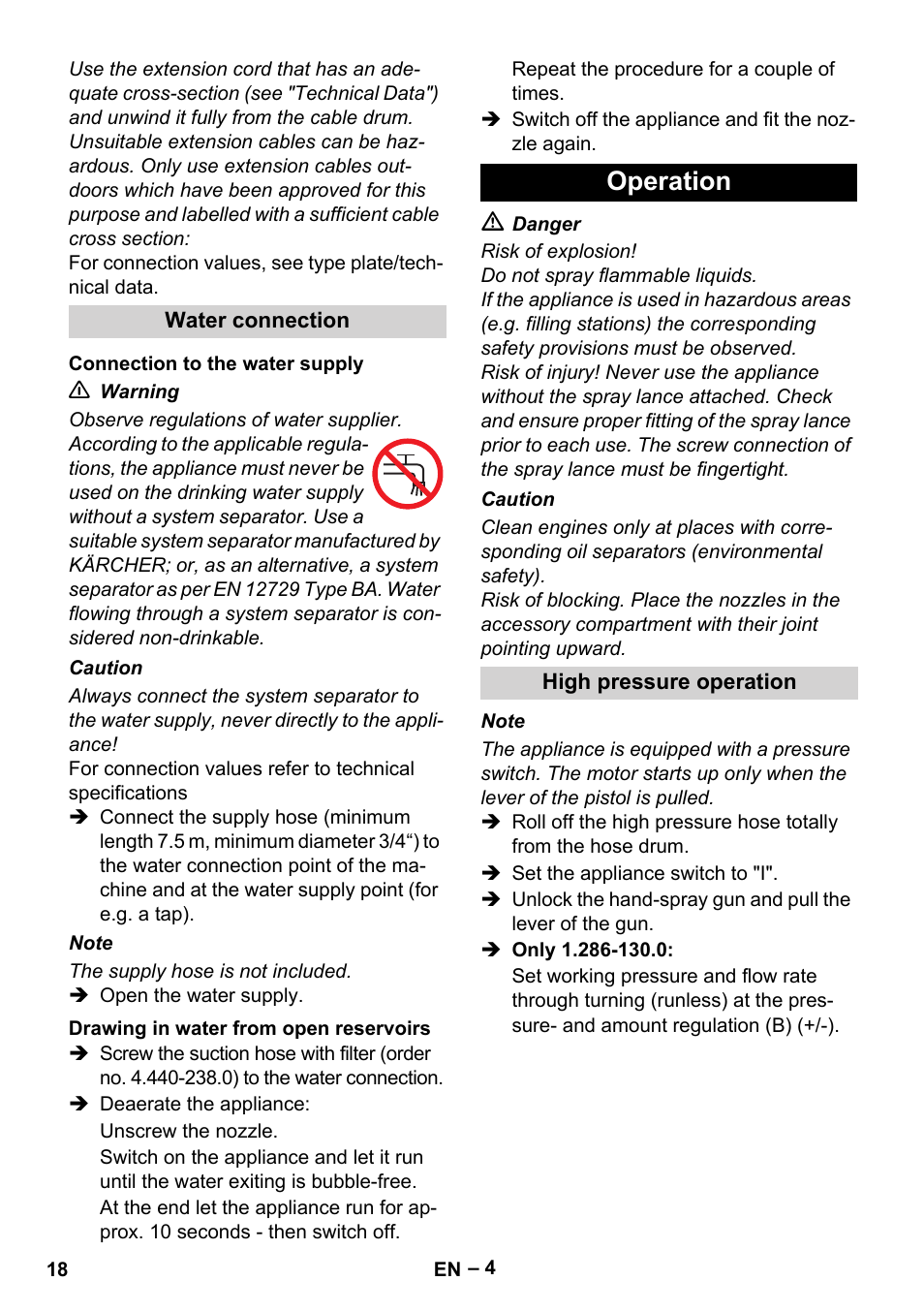 Operation | Karcher HD 10-23-4 SX Plus User Manual | Page 18 / 264