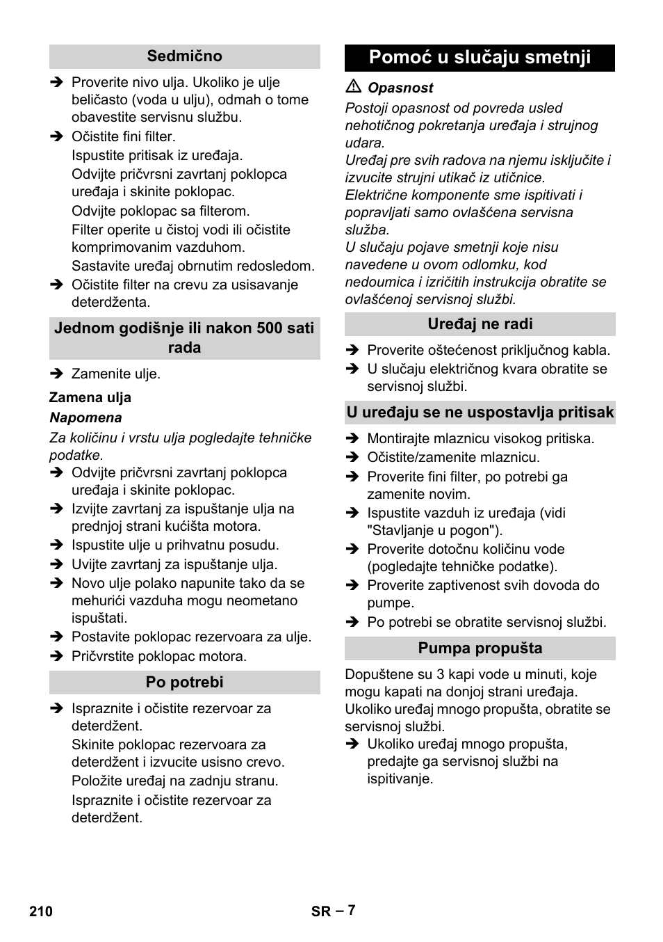 Pomoć u slučaju smetnji | Karcher HD 10-23-4 SX Plus User Manual | Page 210 / 264