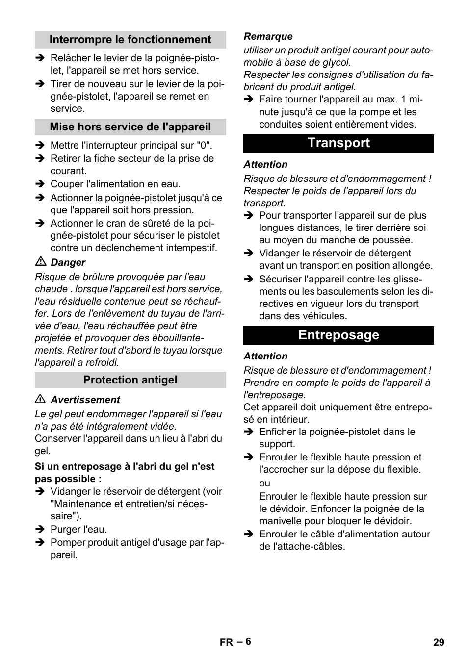 Transport entreposage | Karcher HD 10-23-4 SX Plus User Manual | Page 29 / 264