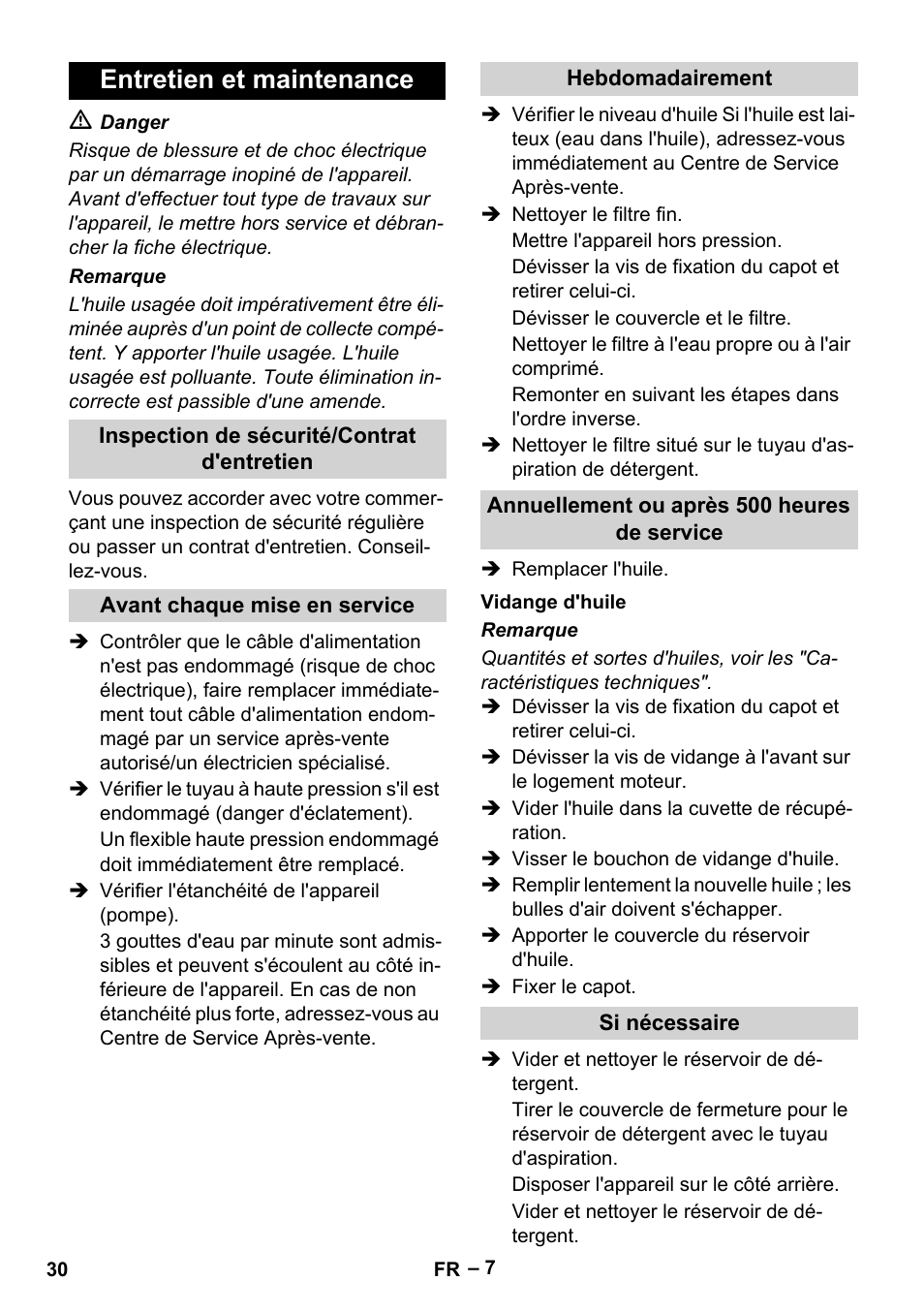 Entretien et maintenance | Karcher HD 10-23-4 SX Plus User Manual | Page 30 / 264