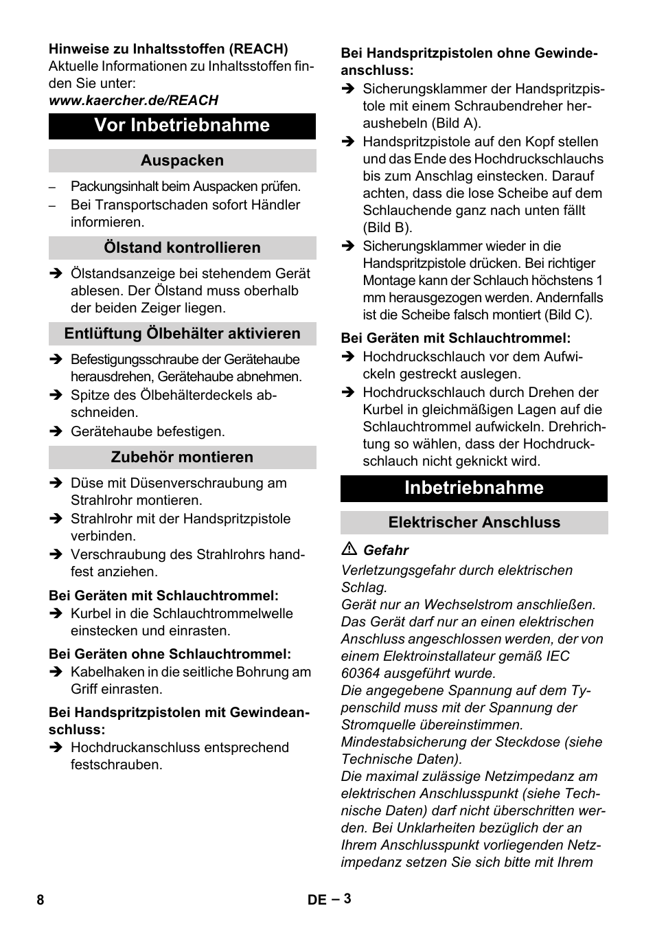 Vor inbetriebnahme, Inbetriebnahme | Karcher HD 10-23-4 SX Plus User Manual | Page 8 / 264