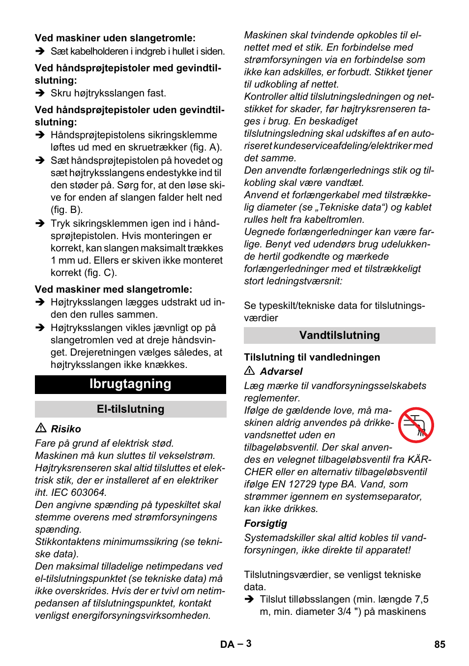 Ibrugtagning | Karcher HD 10-23-4 SX Plus User Manual | Page 85 / 264