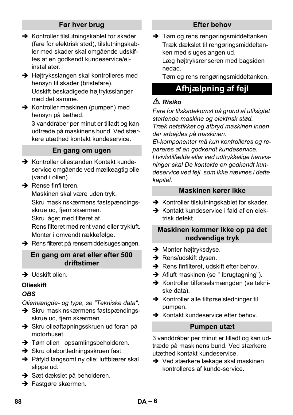 Afhjælpning af fejl | Karcher HD 10-23-4 SX Plus User Manual | Page 88 / 264