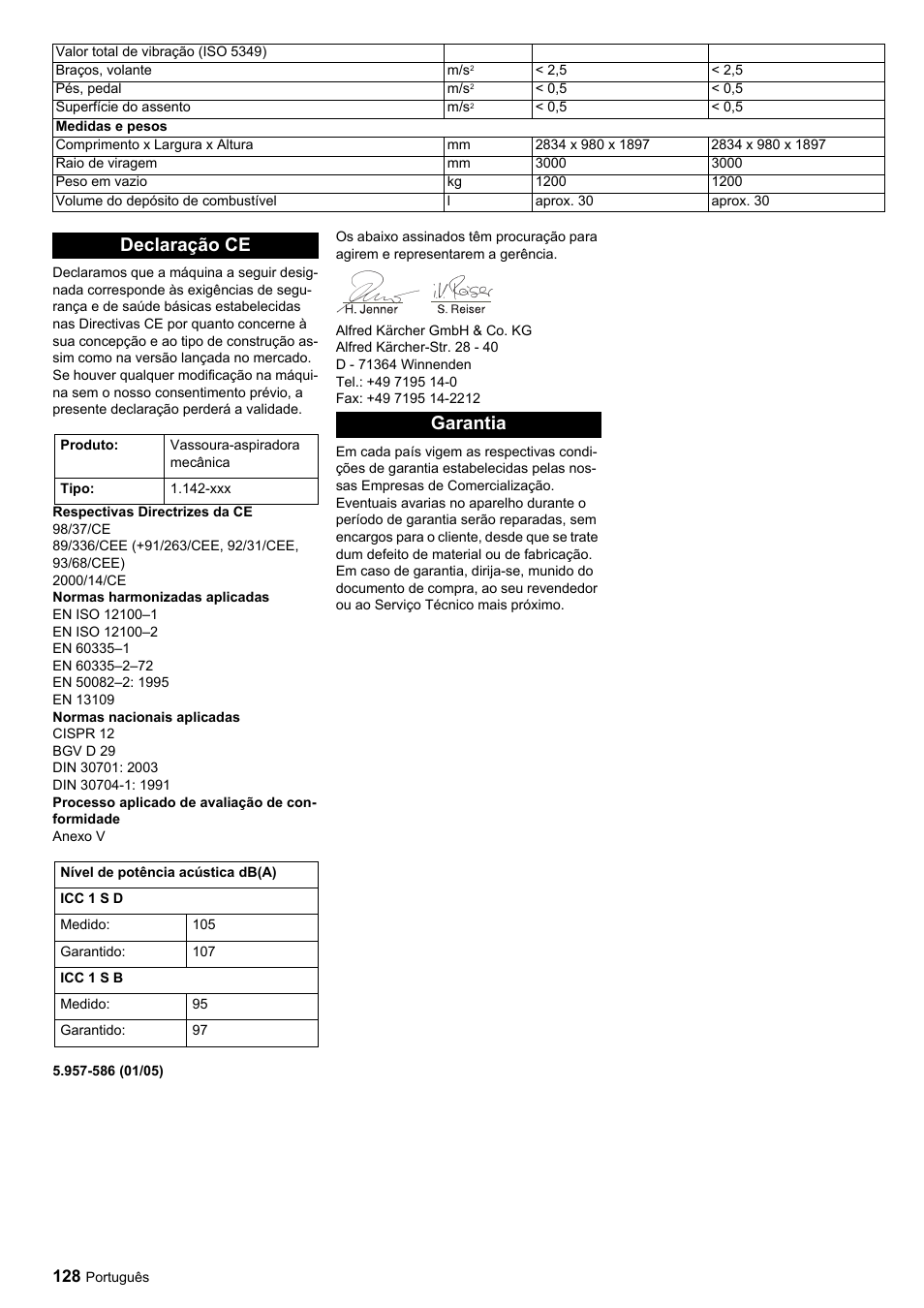 Declaração ce, Garantia | Karcher ICC 1 D Adv User Manual | Page 128 / 347