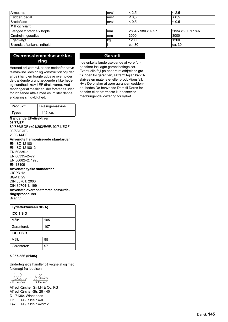 Overensstemmelseserklæ- ring, Garanti | Karcher ICC 1 D Adv User Manual | Page 145 / 347