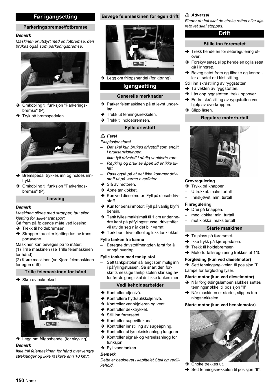 Før igangsetting, Igangsetting, Drift | Karcher ICC 1 D Adv User Manual | Page 150 / 347