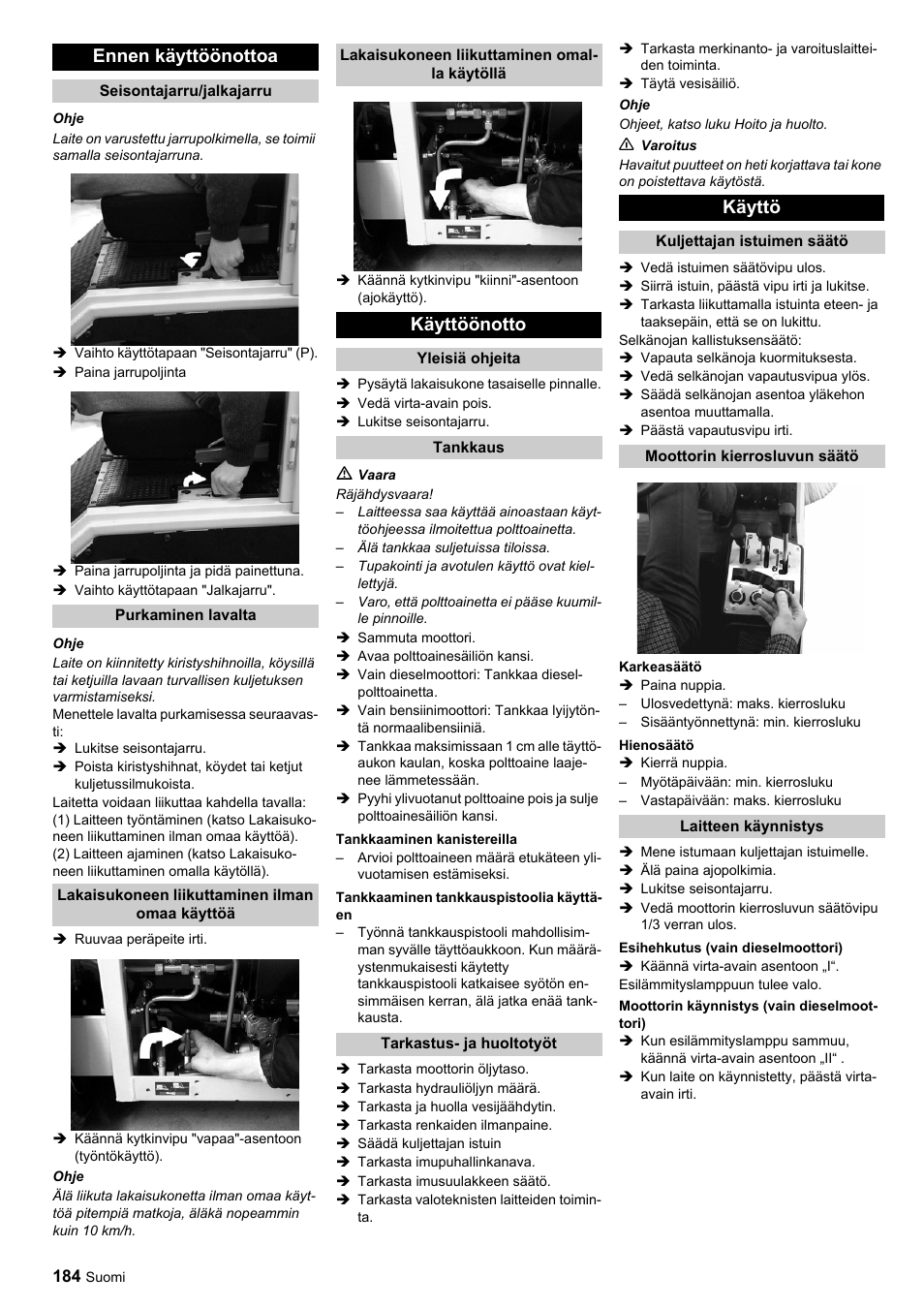 Ennen käyttöönottoa, Käyttöönotto, Käyttö | Karcher ICC 1 D Adv User Manual | Page 184 / 347