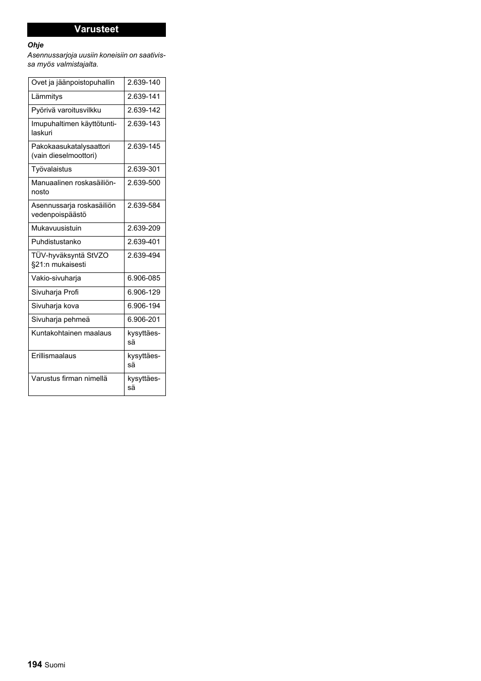 Varusteet | Karcher ICC 1 D Adv User Manual | Page 194 / 347