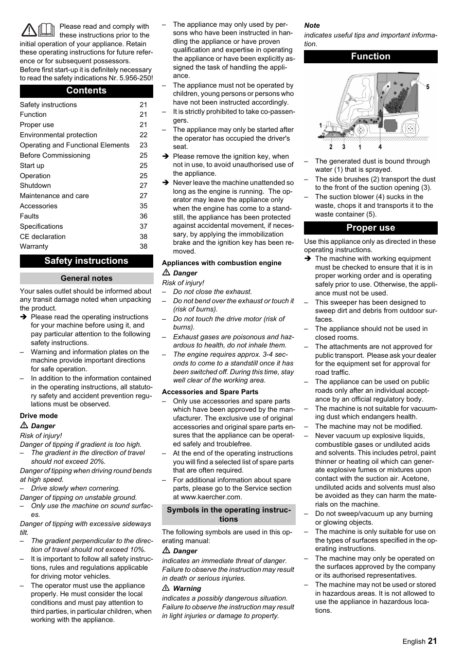 Contents safety instructions, Function proper use | Karcher ICC 1 D Adv User Manual | Page 21 / 347