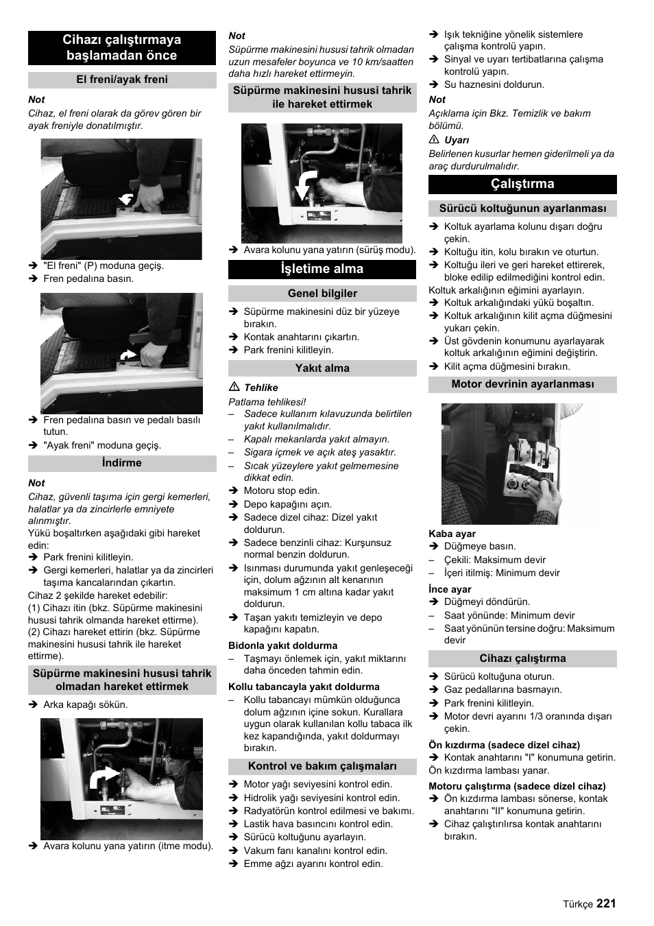 Cihazı çalıştırmaya başlamadan önce, Işletime alma, Çalıştırma | Karcher ICC 1 D Adv User Manual | Page 221 / 347