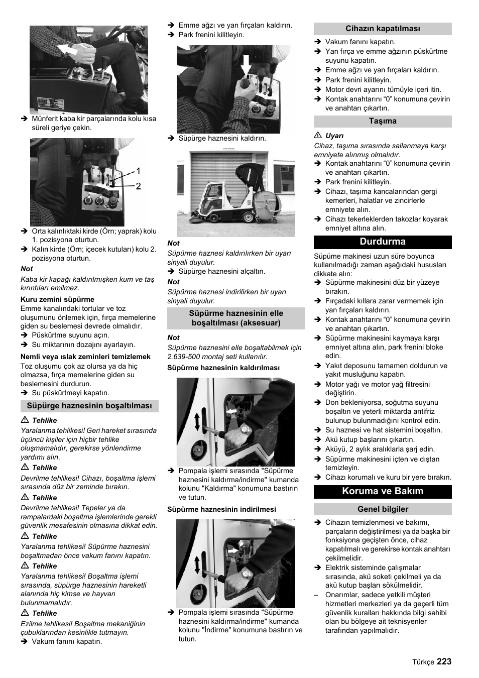 Durdurma koruma ve bakım | Karcher ICC 1 D Adv User Manual | Page 223 / 347