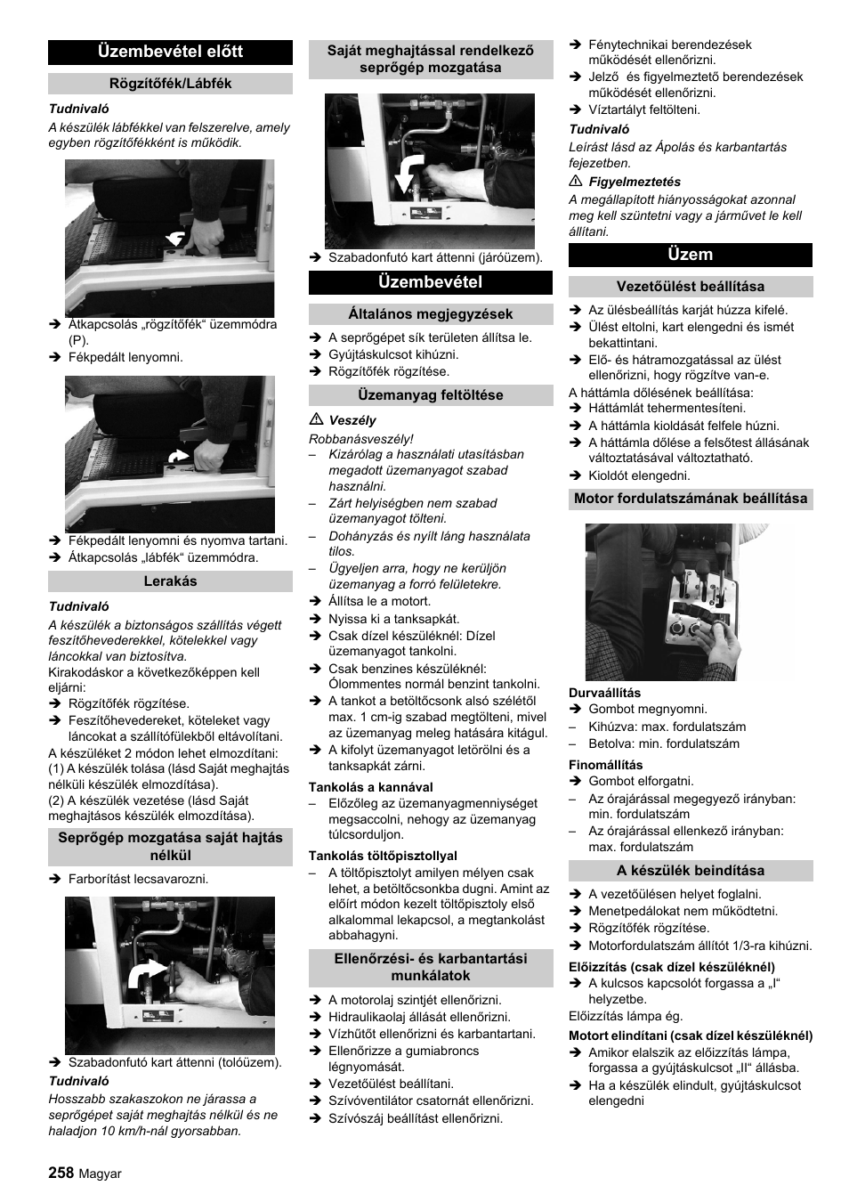 Üzembevétel előtt, Üzembevétel, Üzem | Karcher ICC 1 D Adv User Manual | Page 258 / 347