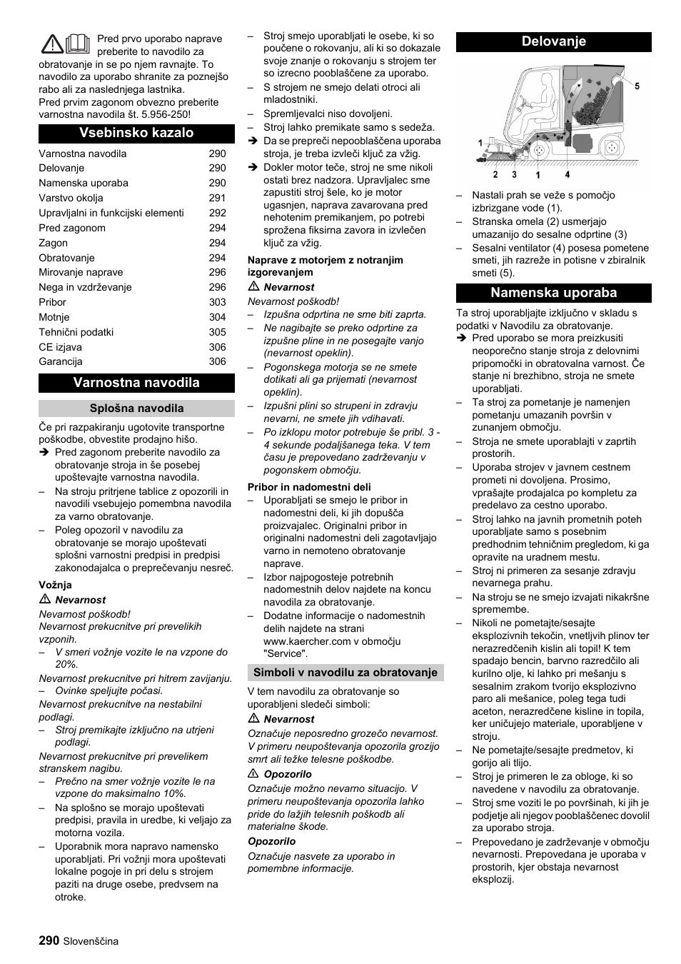 Vsebinsko kazalo varnostna navodila, Delovanje namenska uporaba | Karcher ICC 1 D Adv User Manual | Page 290 / 347