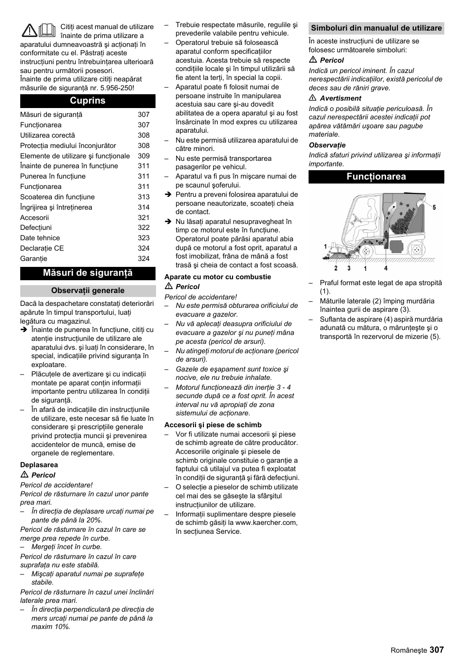 Cuprins măsuri de siguranţă, Funcţionarea | Karcher ICC 1 D Adv User Manual | Page 307 / 347