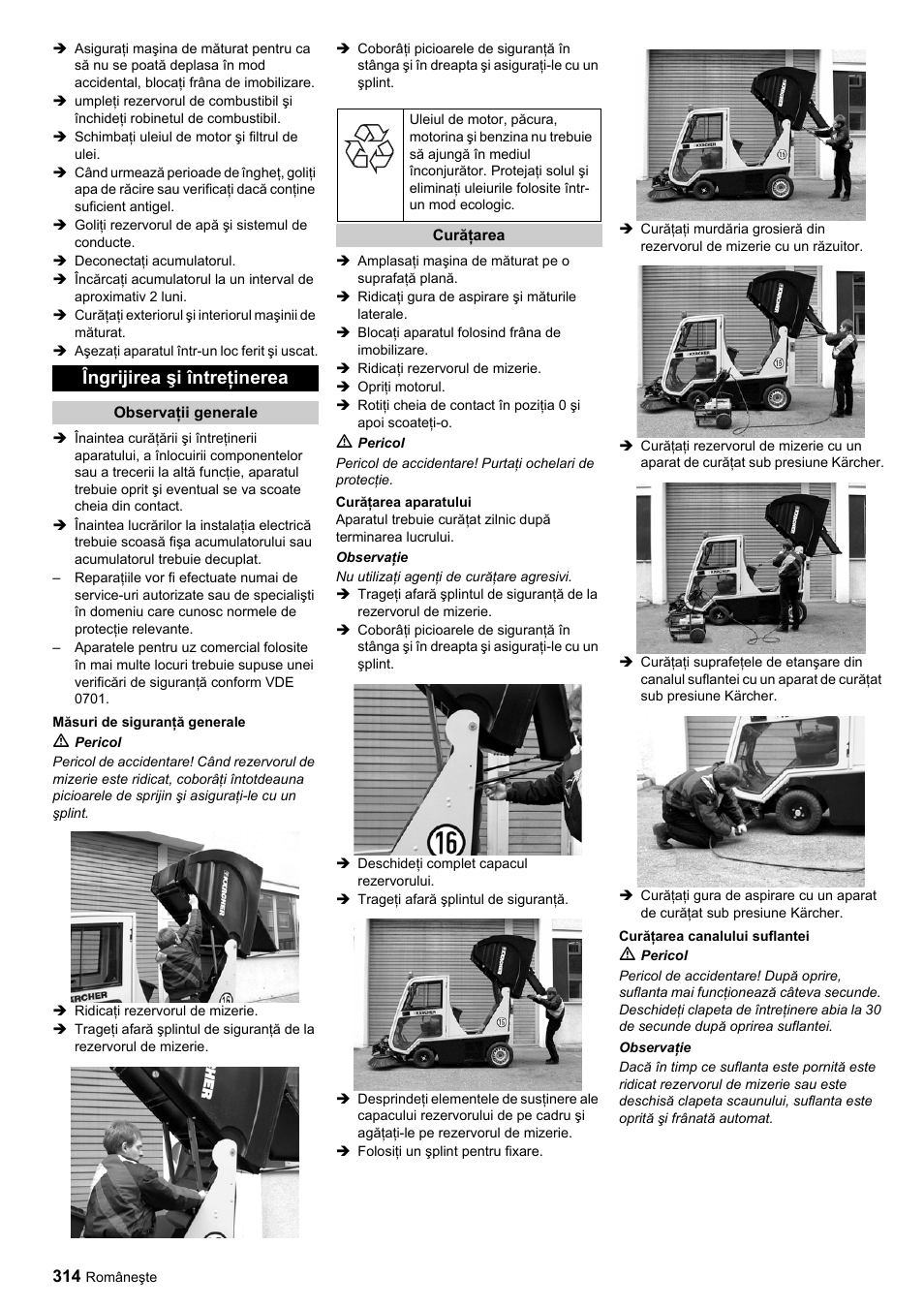 Îngrijirea şi întreţinerea | Karcher ICC 1 D Adv User Manual | Page 314 / 347