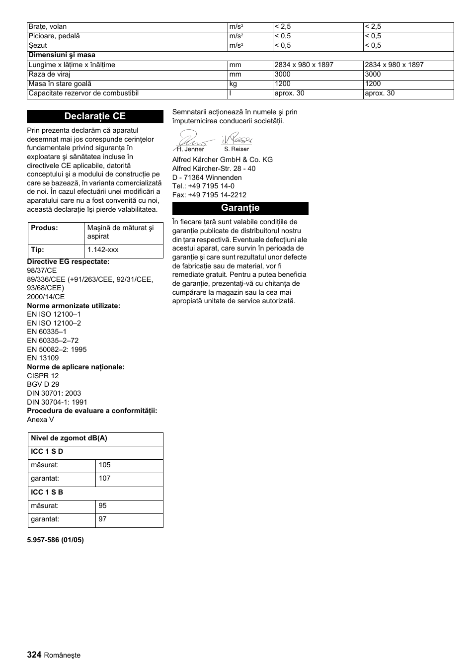 Declaraţie ce, Garanţie | Karcher ICC 1 D Adv User Manual | Page 324 / 347