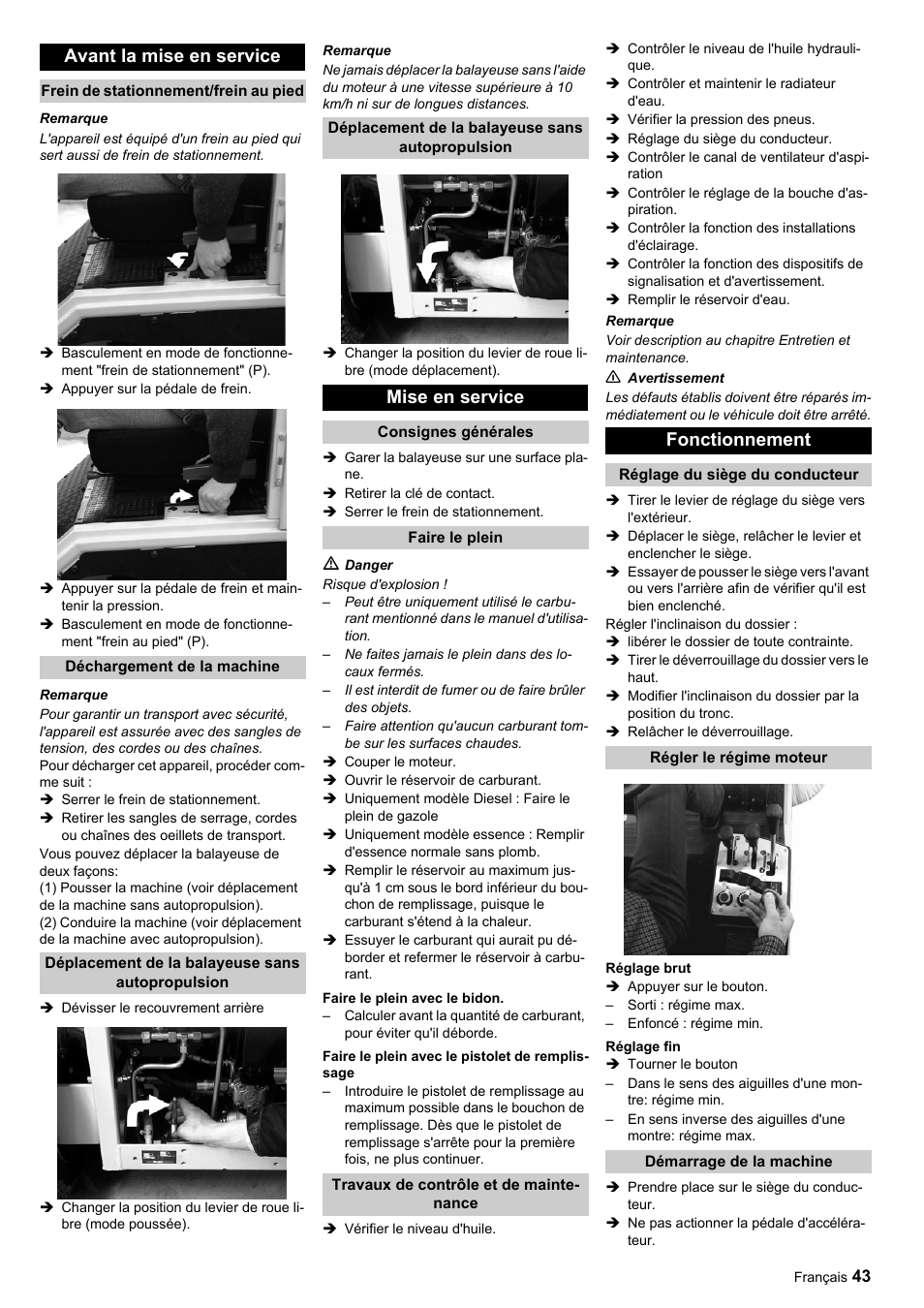 Avant la mise en service, Mise en service, Fonctionnement | Karcher ICC 1 D Adv User Manual | Page 43 / 347