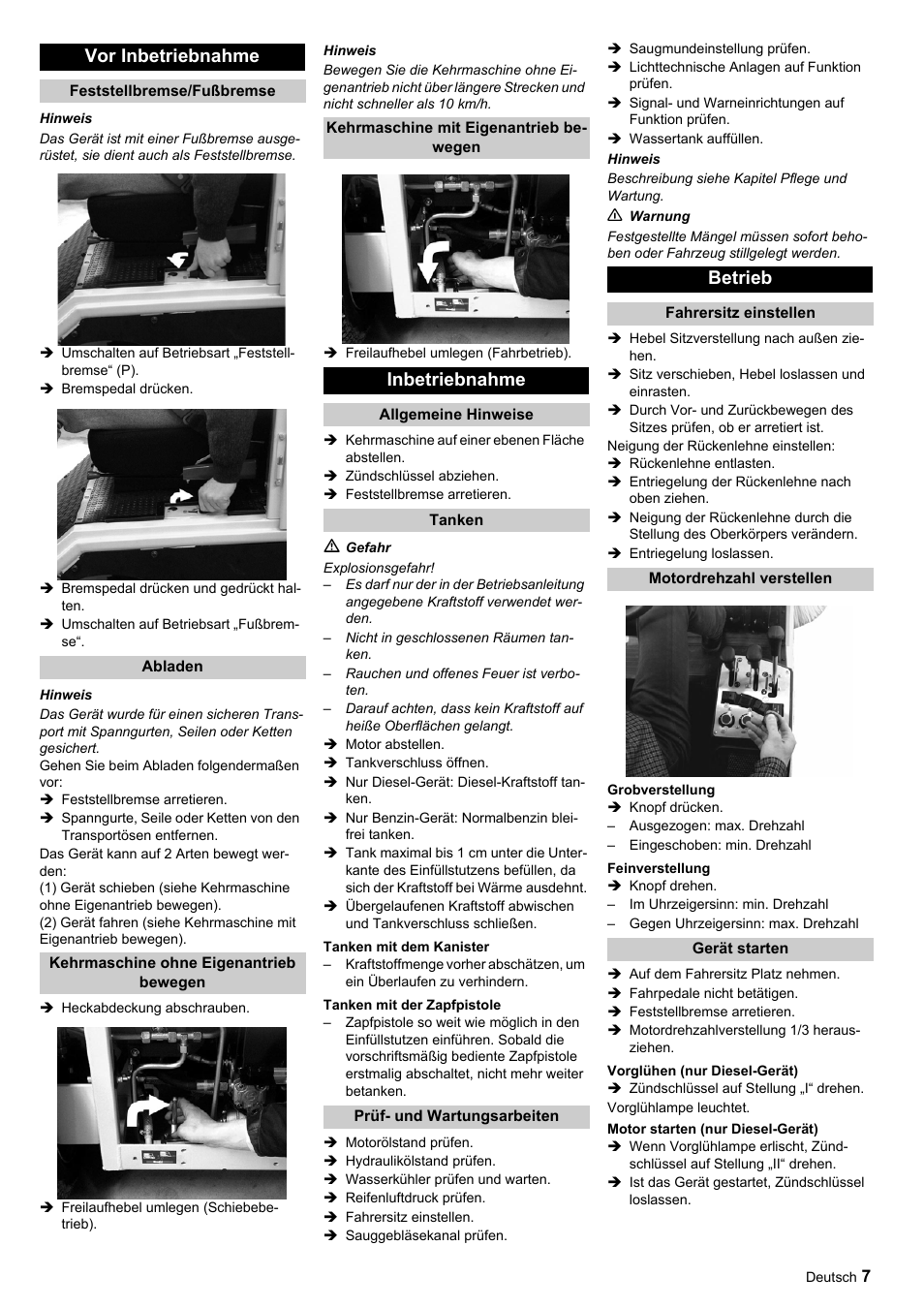 Vor inbetriebnahme, Inbetriebnahme, Betrieb | Karcher ICC 1 D Adv User Manual | Page 7 / 347