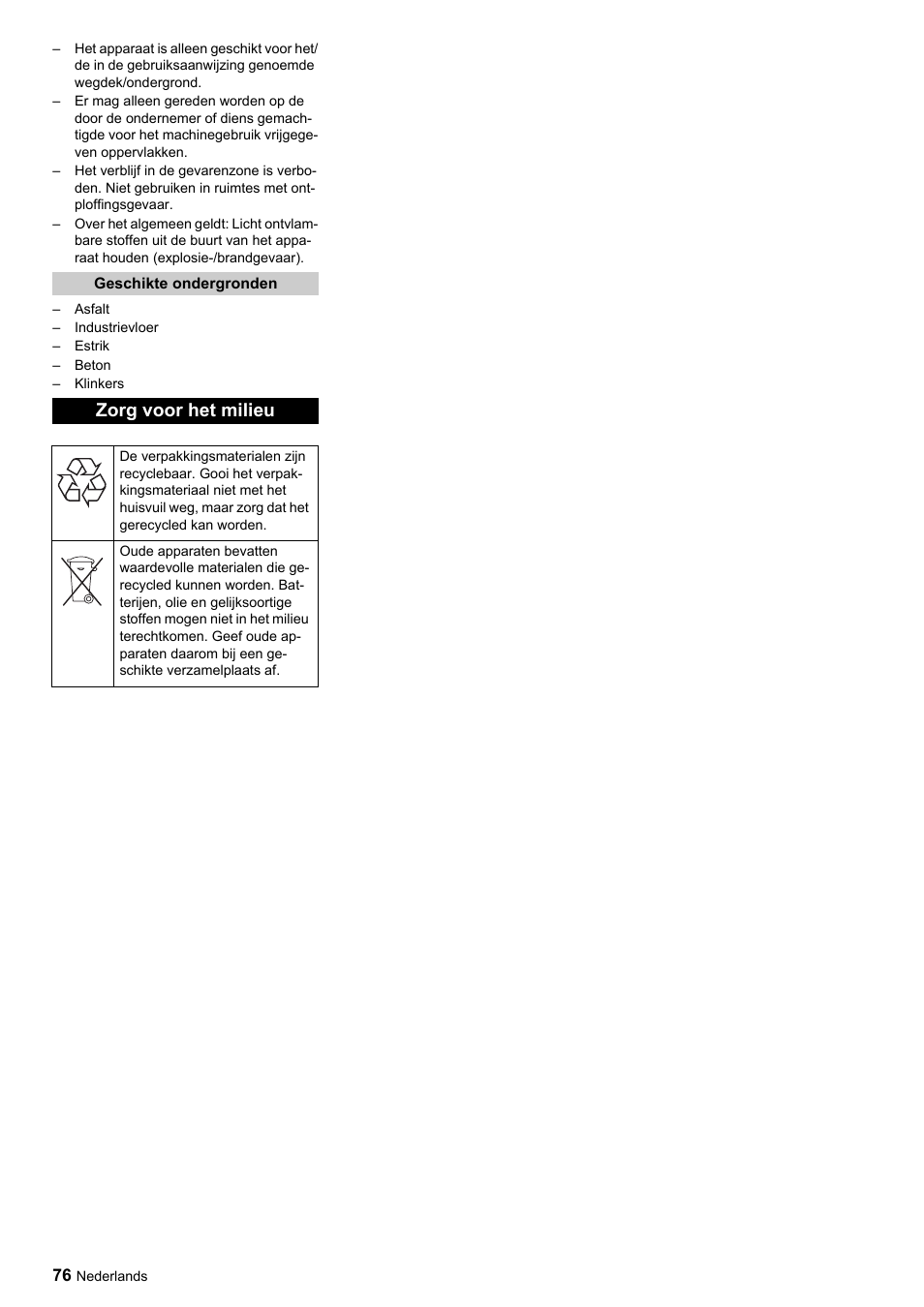 Zorg voor het milieu | Karcher ICC 1 D Adv User Manual | Page 76 / 347