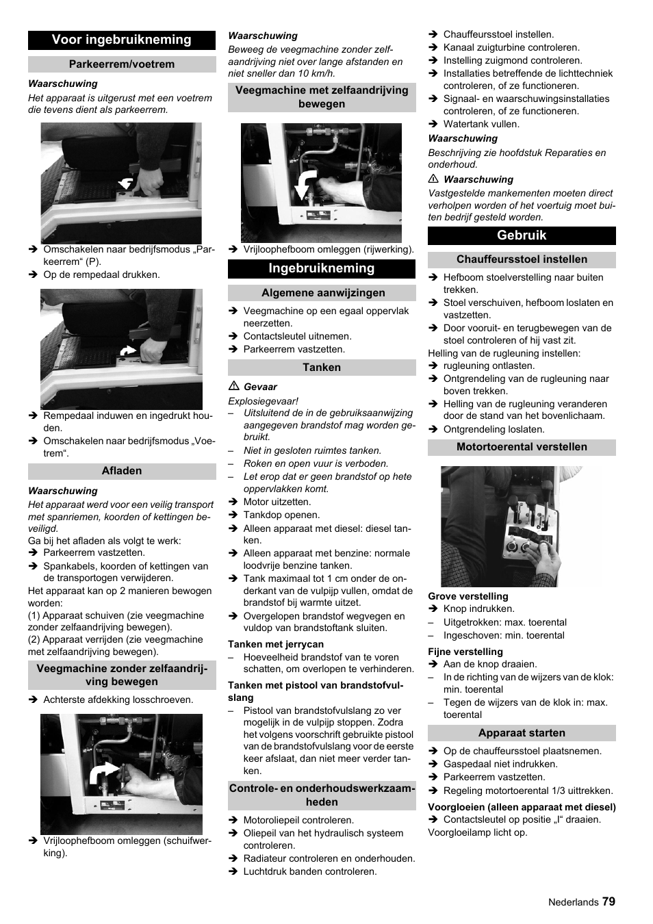 Voor ingebruikneming, Ingebruikneming, Gebruik | Karcher ICC 1 D Adv User Manual | Page 79 / 347