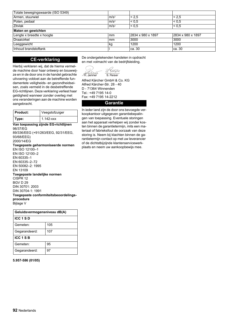 Ce-verklaring, Garantie | Karcher ICC 1 D Adv User Manual | Page 92 / 347