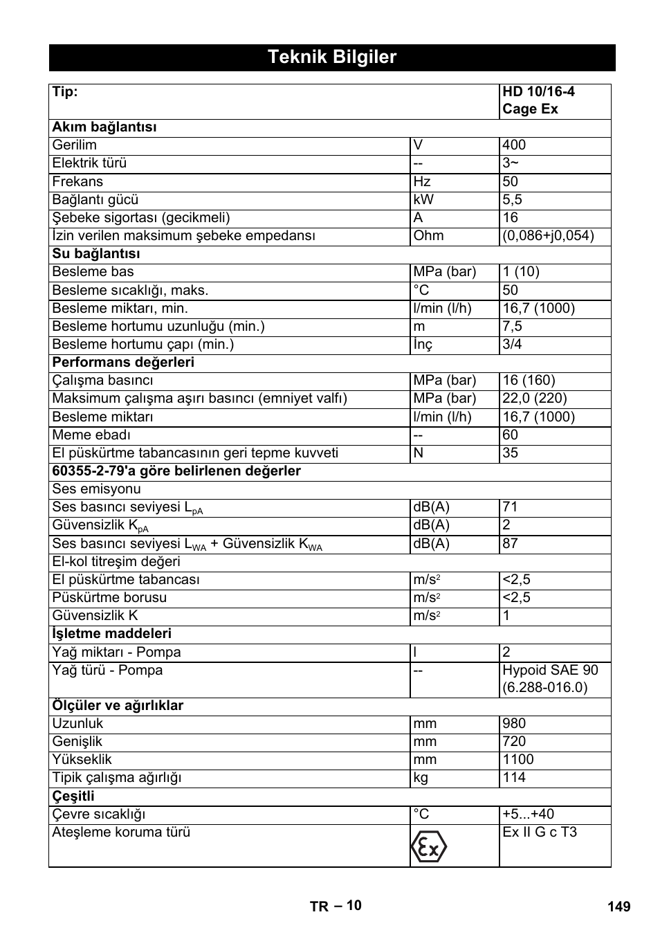 Teknik bilgiler | Karcher HD 10-16-4 Cage Ex User Manual | Page 149 / 316