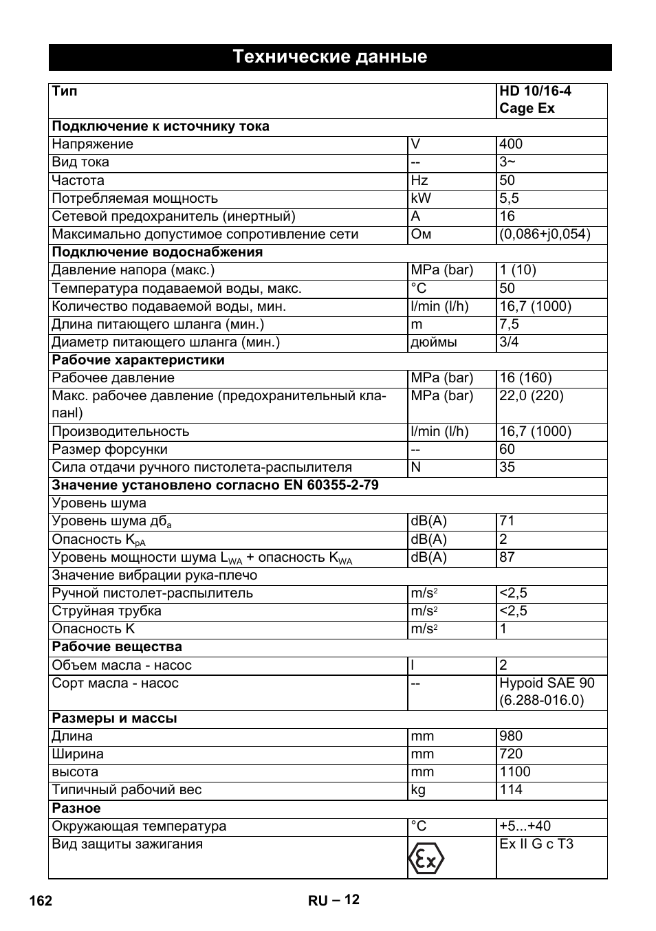 Технические данные | Karcher HD 10-16-4 Cage Ex User Manual | Page 162 / 316