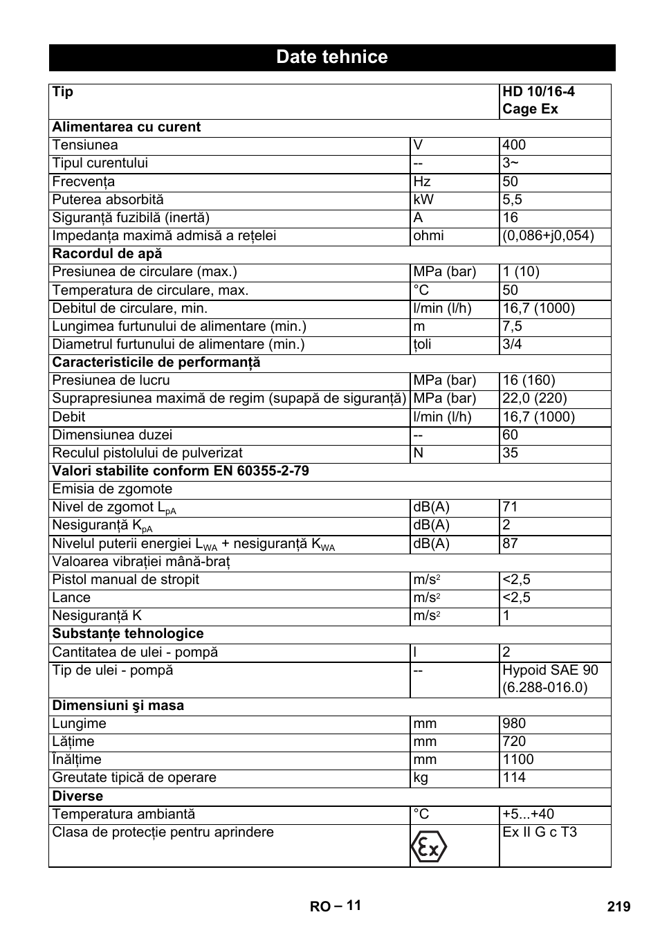 Date tehnice | Karcher HD 10-16-4 Cage Ex User Manual | Page 219 / 316