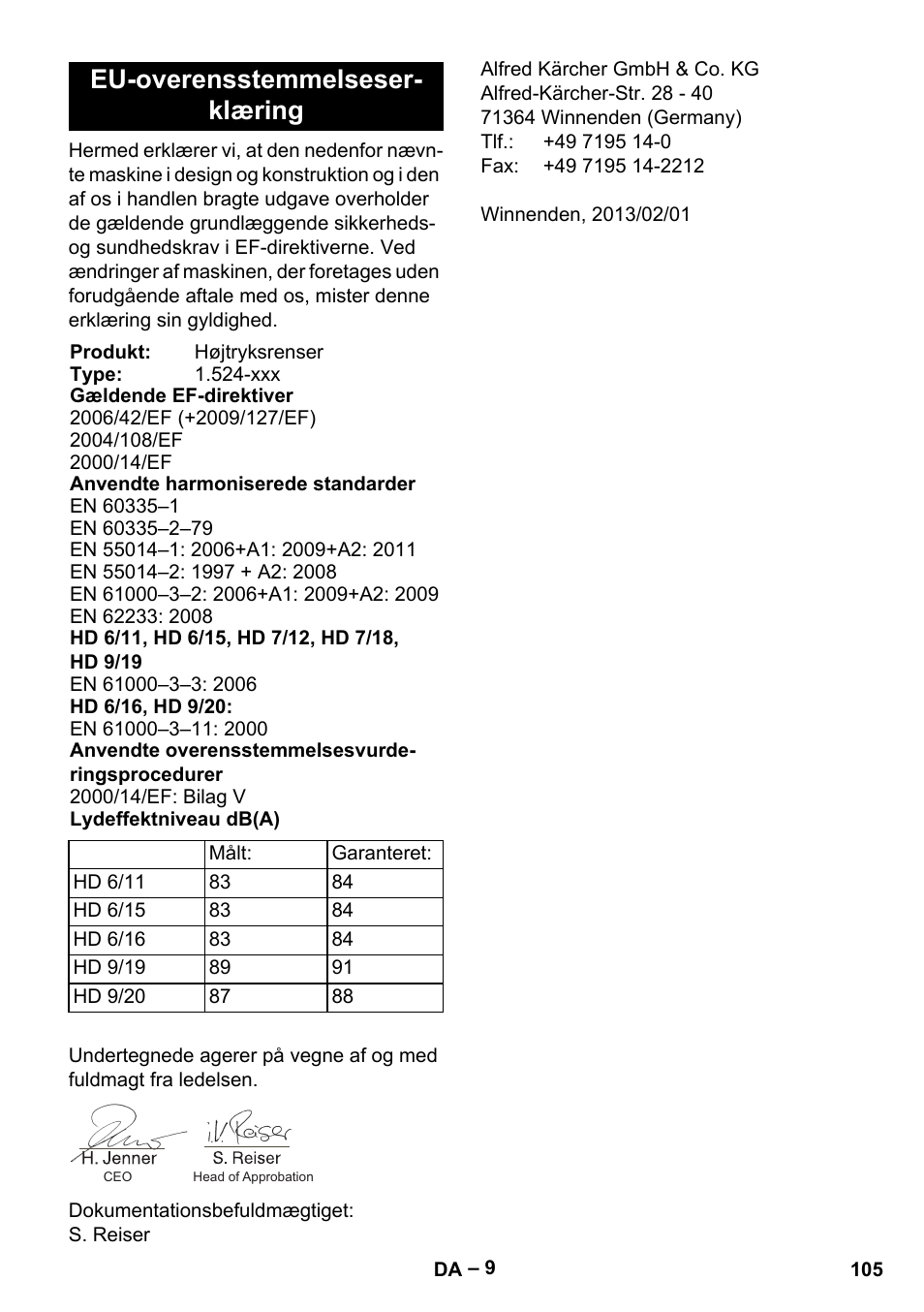 Eu-overensstemmelseser- klæring | Karcher HD 9-19 M User Manual | Page 105 / 372