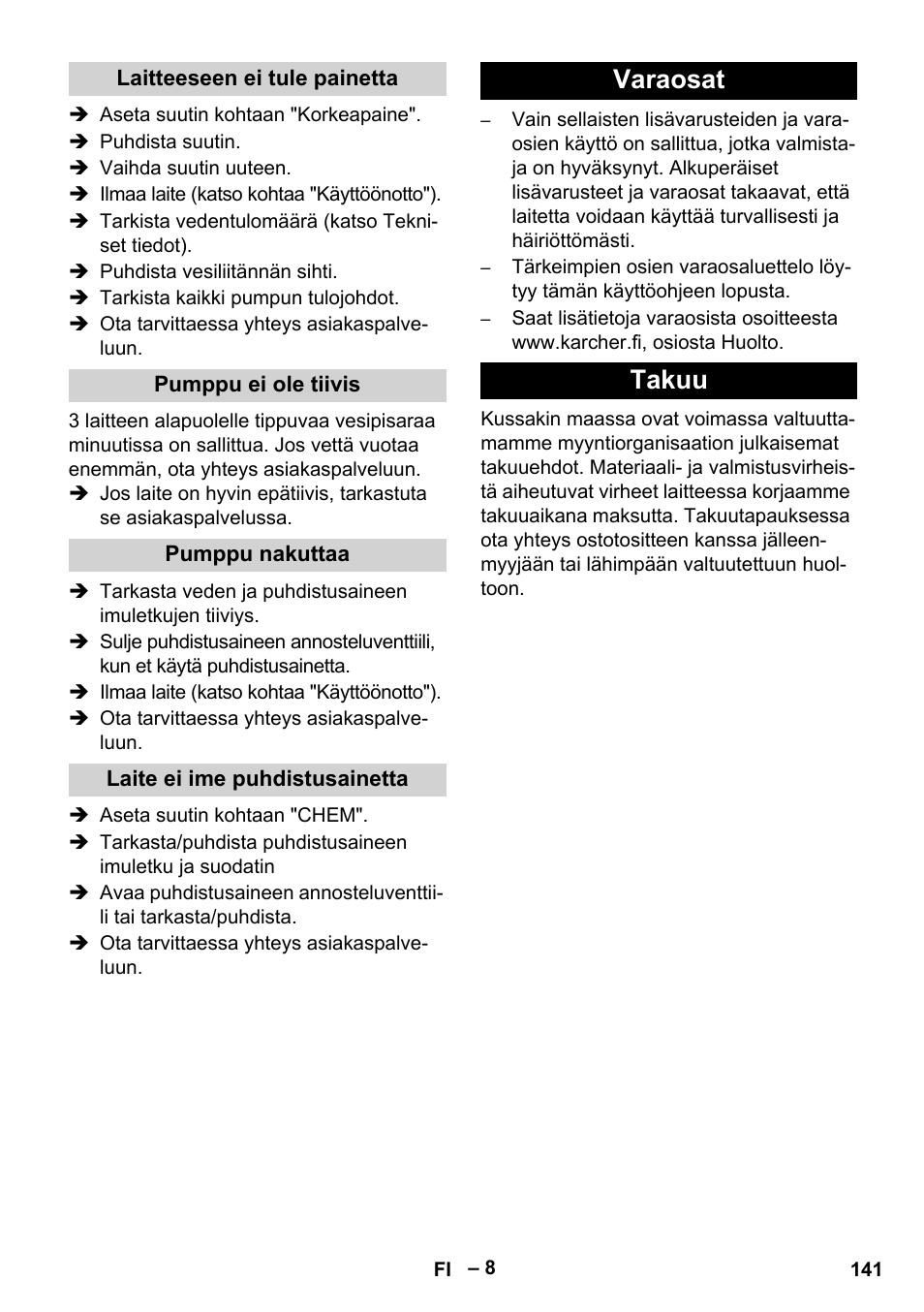 Varaosat takuu | Karcher HD 9-19 M User Manual | Page 141 / 372