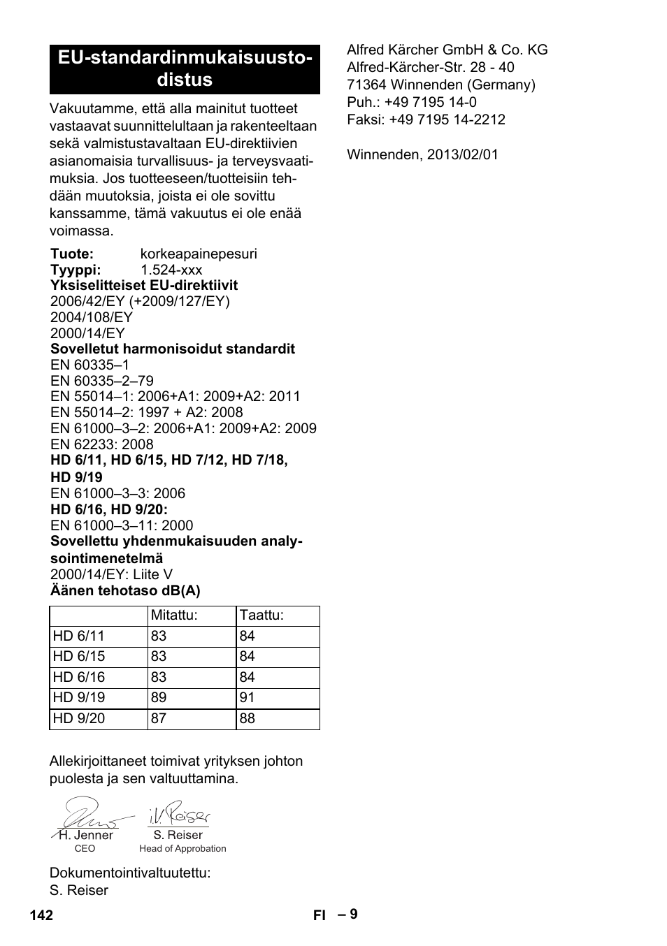 Eu-standardinmukaisuusto- distus | Karcher HD 9-19 M User Manual | Page 142 / 372