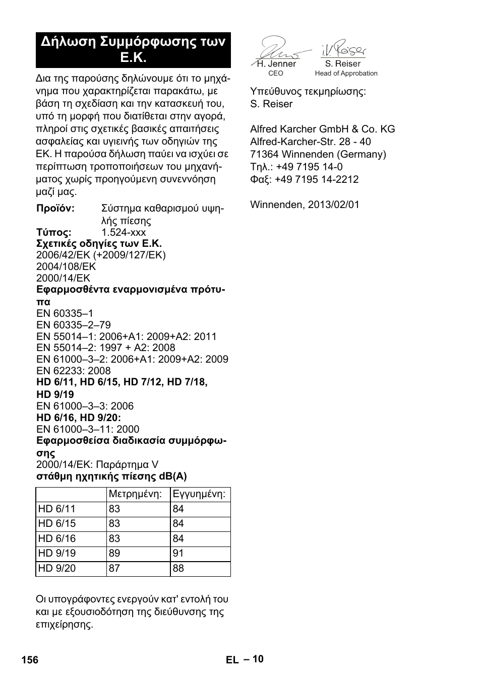 Δήλωση συμμόρφωσης των ε.κ | Karcher HD 9-19 M User Manual | Page 156 / 372