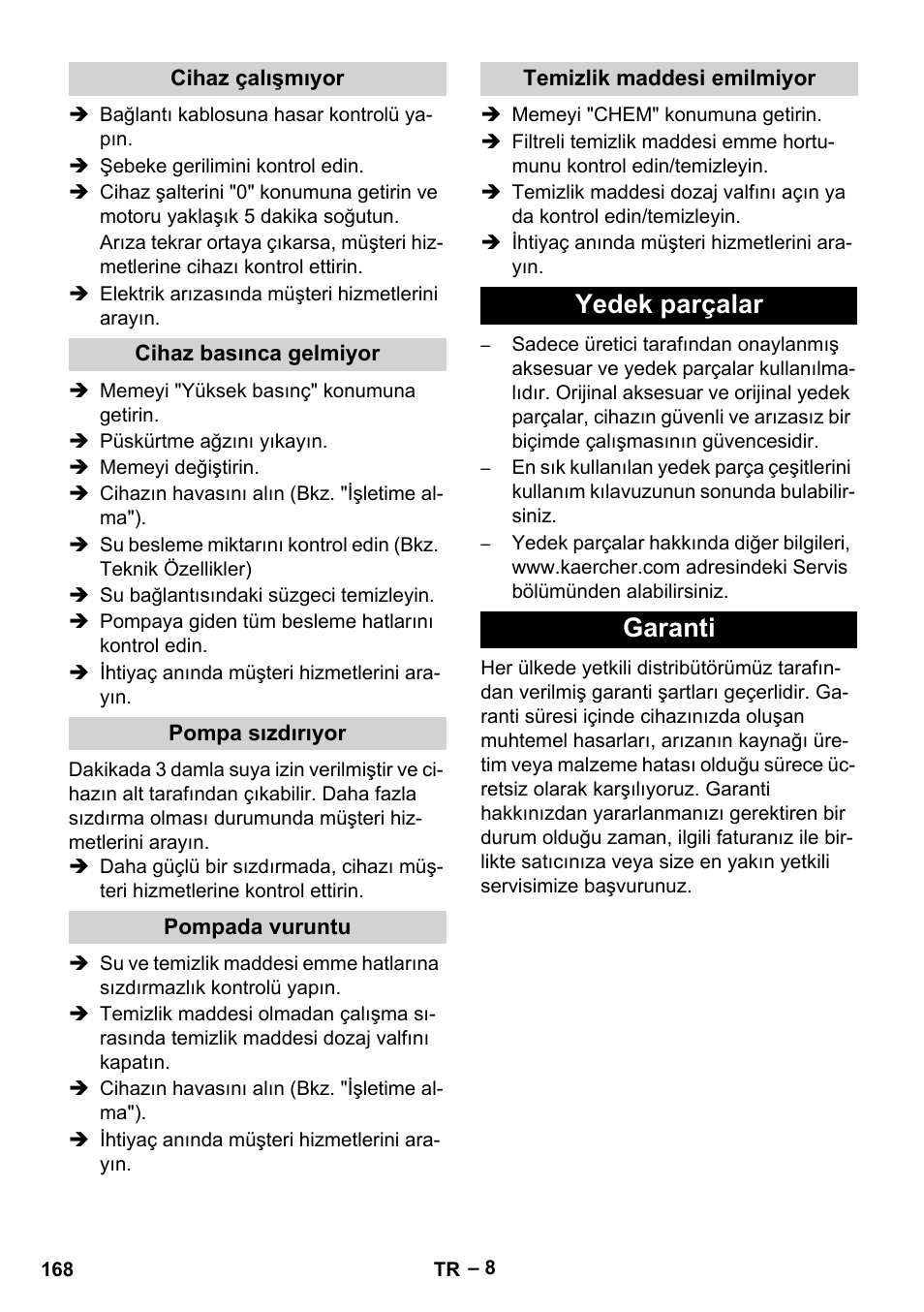 Yedek parçalar garanti | Karcher HD 9-19 M User Manual | Page 168 / 372