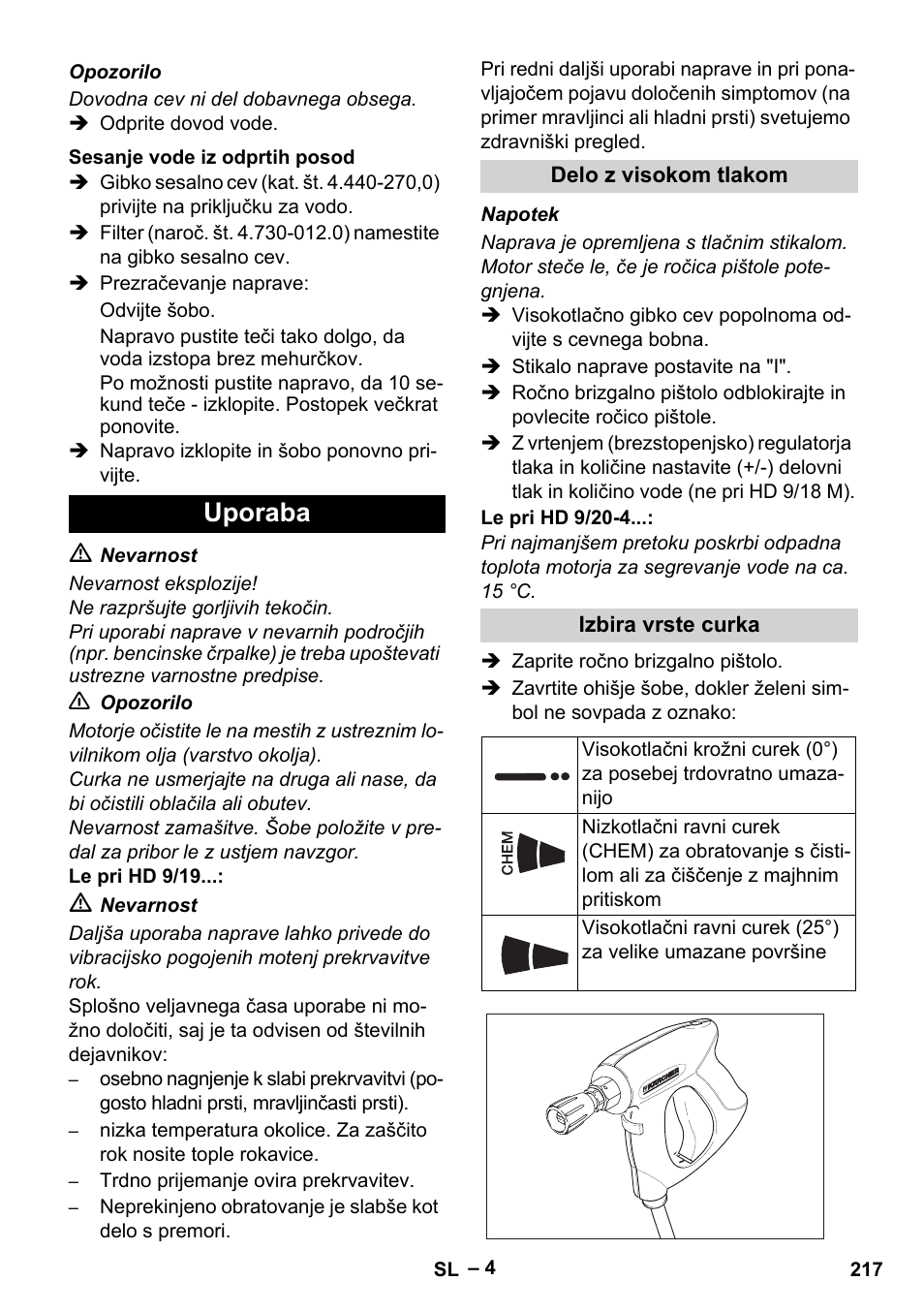 Uporaba | Karcher HD 9-19 M User Manual | Page 217 / 372