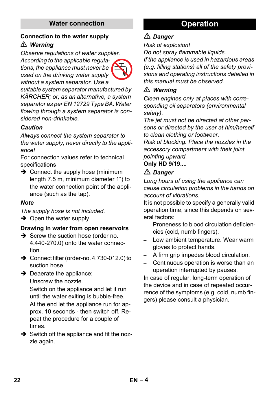 Operation | Karcher HD 9-19 M User Manual | Page 22 / 372