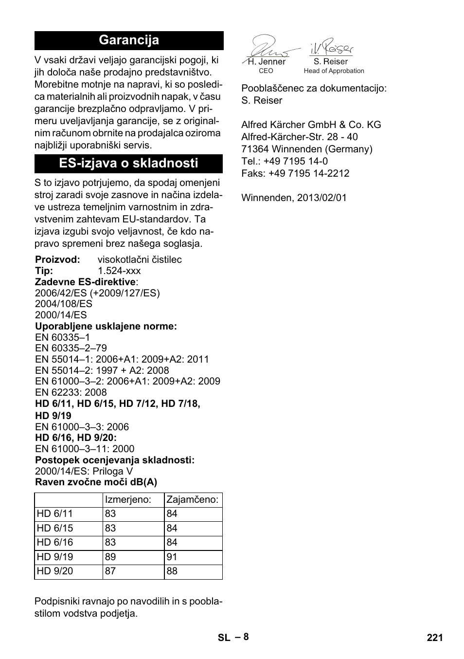 Garancija es-izjava o skladnosti | Karcher HD 9-19 M User Manual | Page 221 / 372