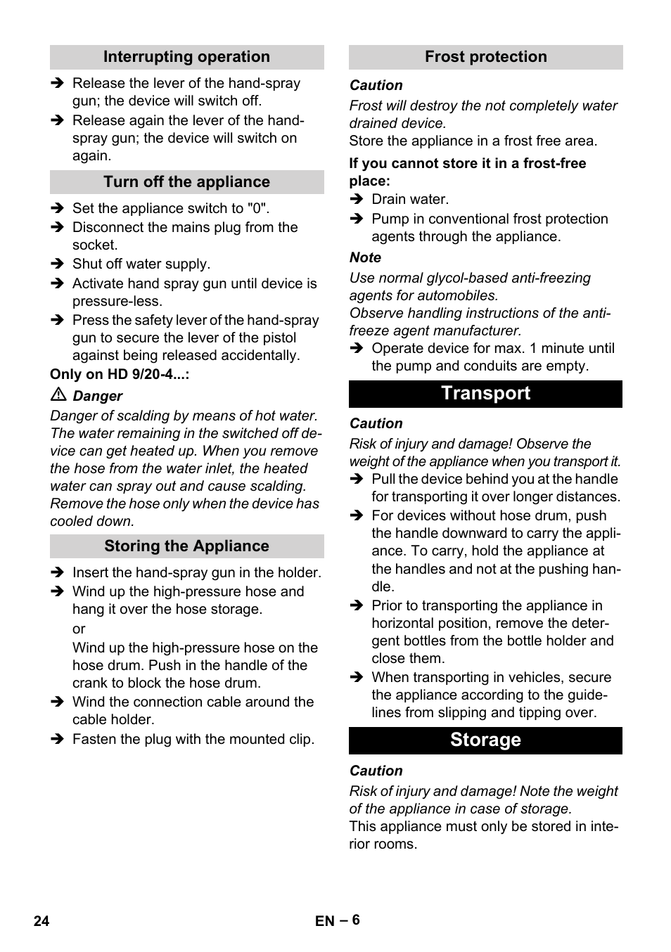 Transport storage | Karcher HD 9-19 M User Manual | Page 24 / 372