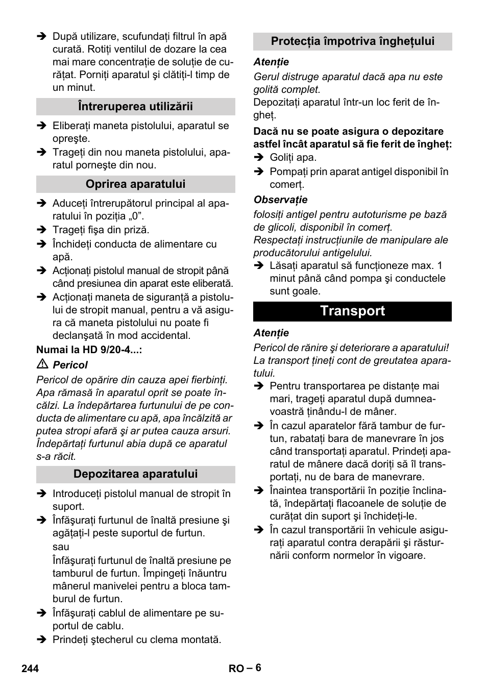 Transport | Karcher HD 9-19 M User Manual | Page 244 / 372