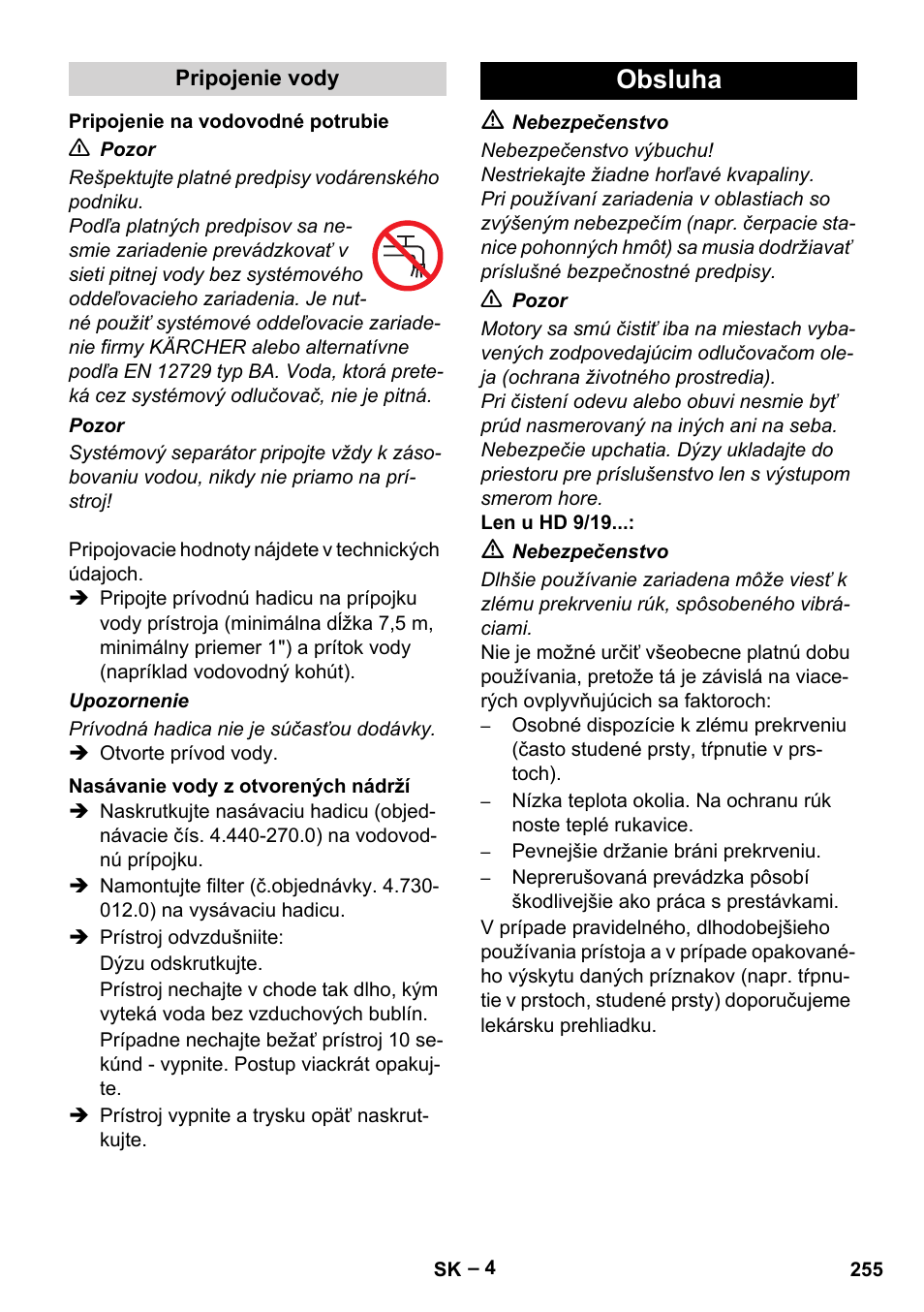 Obsluha | Karcher HD 9-19 M User Manual | Page 255 / 372