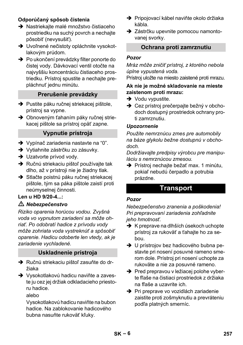 Transport | Karcher HD 9-19 M User Manual | Page 257 / 372