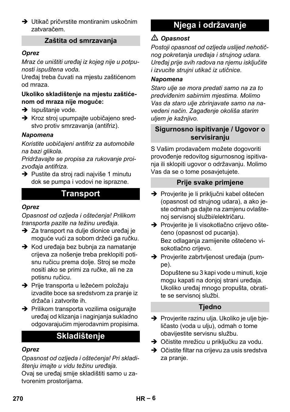 Transport skladištenje njega i održavanje | Karcher HD 9-19 M User Manual | Page 270 / 372