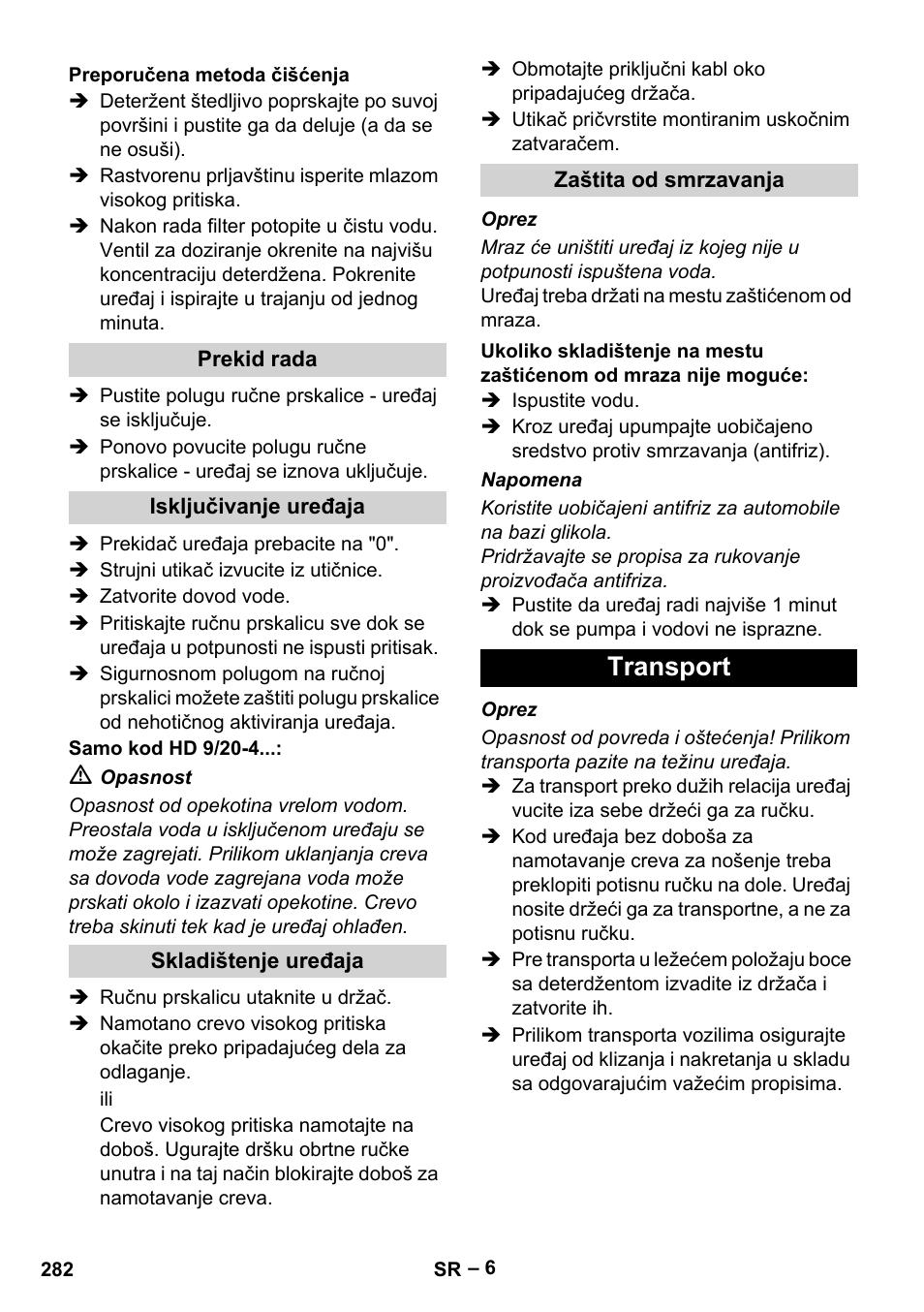 Transport | Karcher HD 9-19 M User Manual | Page 282 / 372