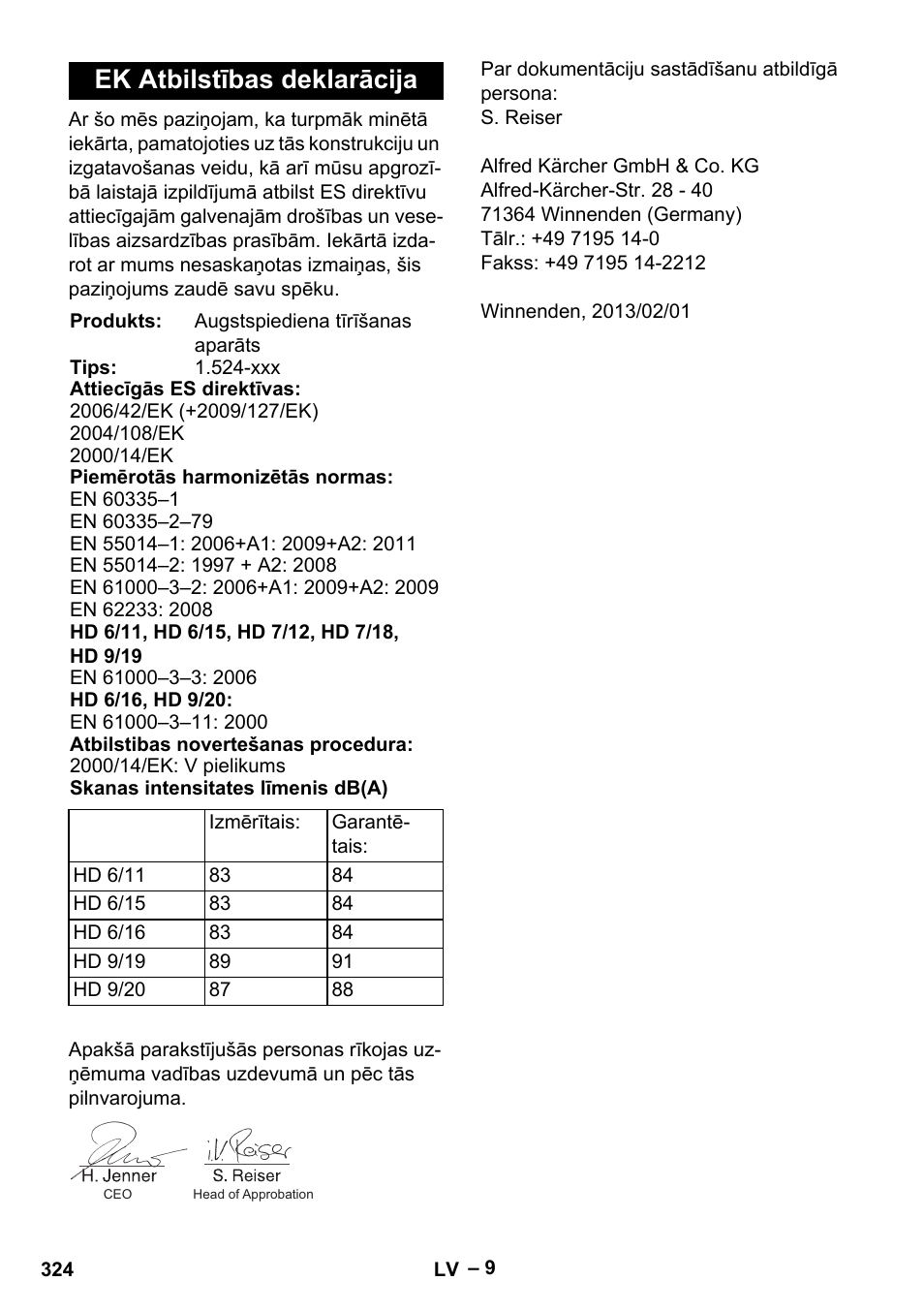 Ek atbilstības deklarācija | Karcher HD 9-19 M User Manual | Page 324 / 372