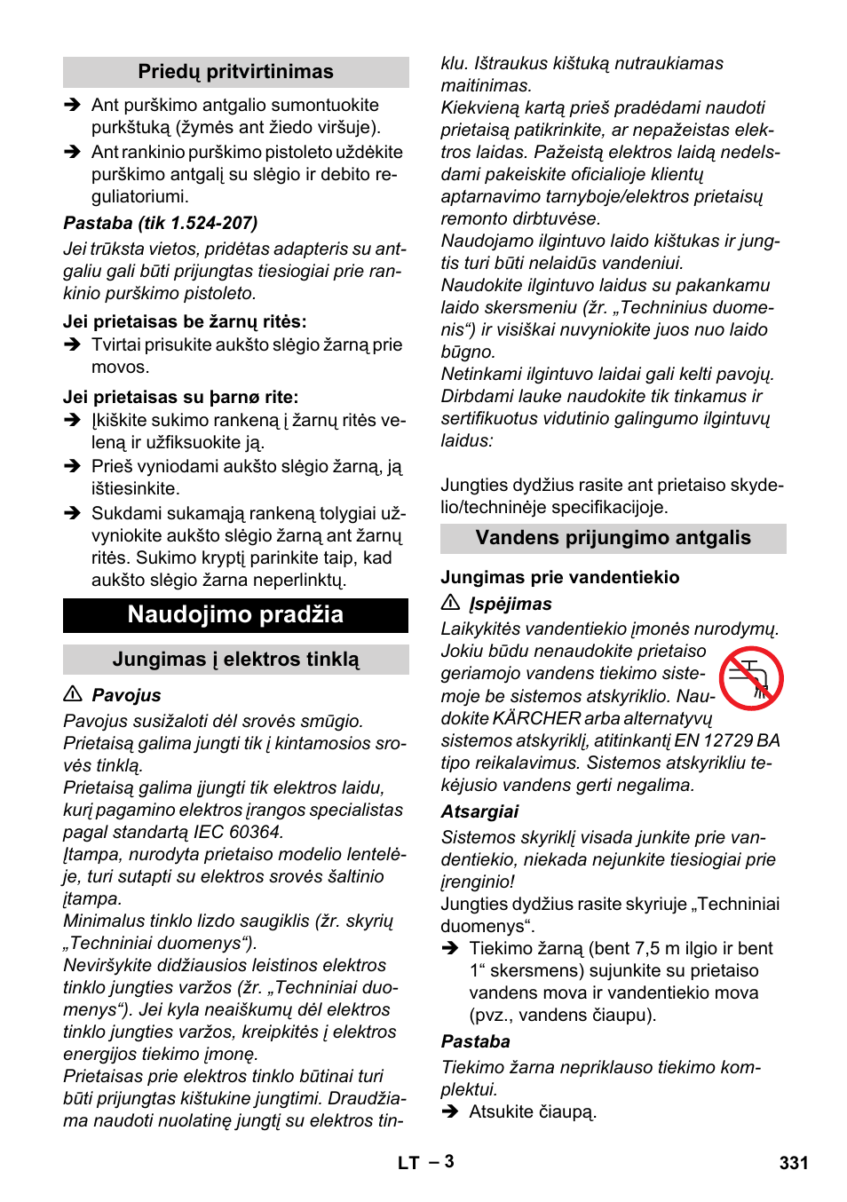 Naudojimo pradžia | Karcher HD 9-19 M User Manual | Page 331 / 372