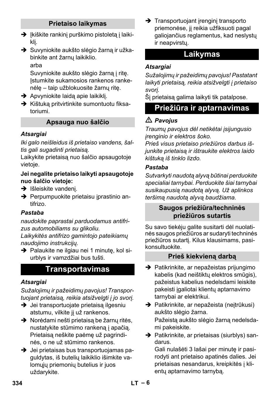 Transportavimas laikymas priežiūra ir aptarnavimas | Karcher HD 9-19 M User Manual | Page 334 / 372