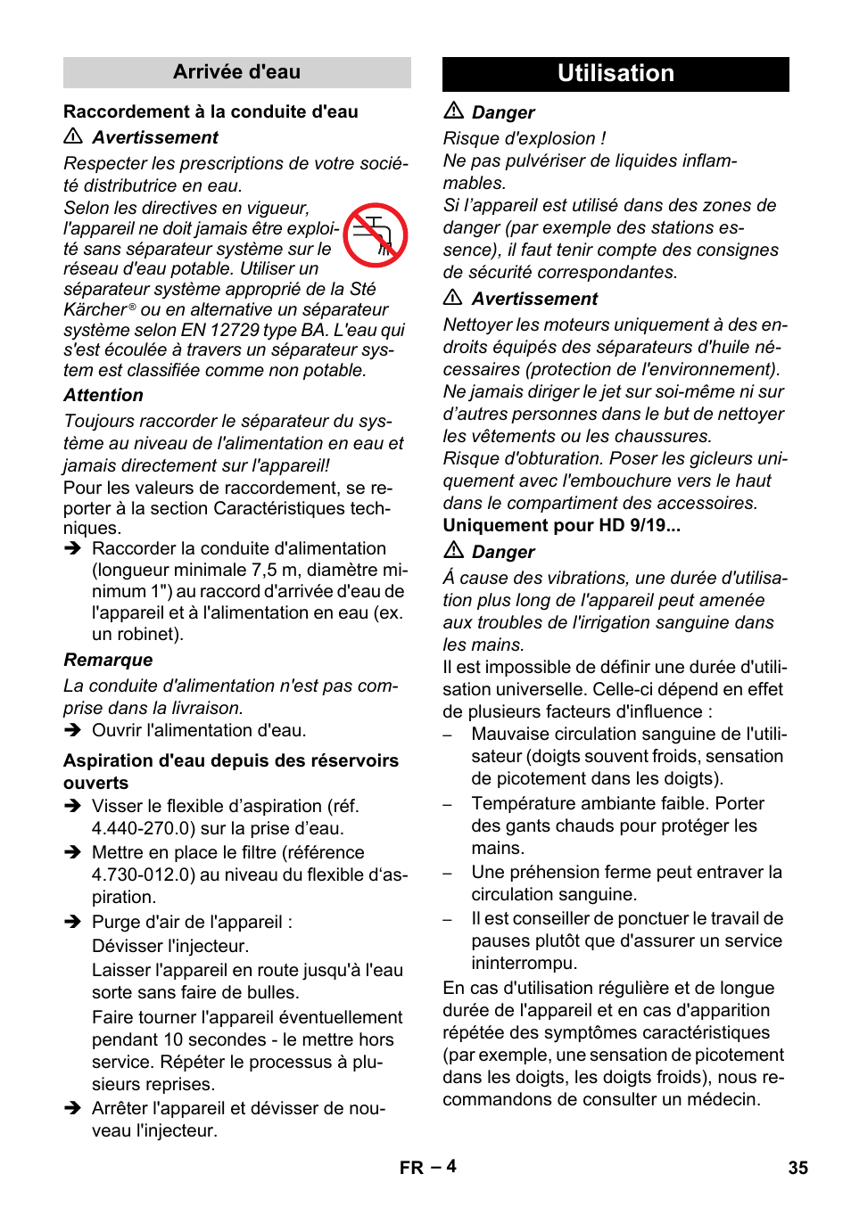 Utilisation | Karcher HD 9-19 M User Manual | Page 35 / 372