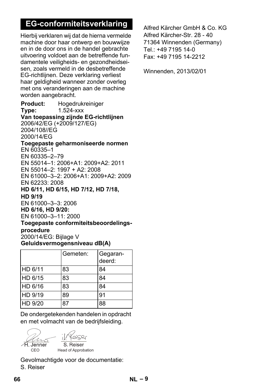 Eg-conformiteitsverklaring | Karcher HD 9-19 M User Manual | Page 66 / 372